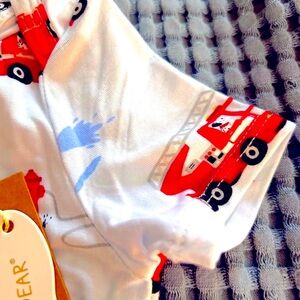 Angel Dear pale Blue Red Fire Truck Baby onesie nwt